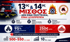 Pyrosvéstes ston Mitsotáki O 13os kai 14os misthós den eínai polytéleia Eínai axioprépeia