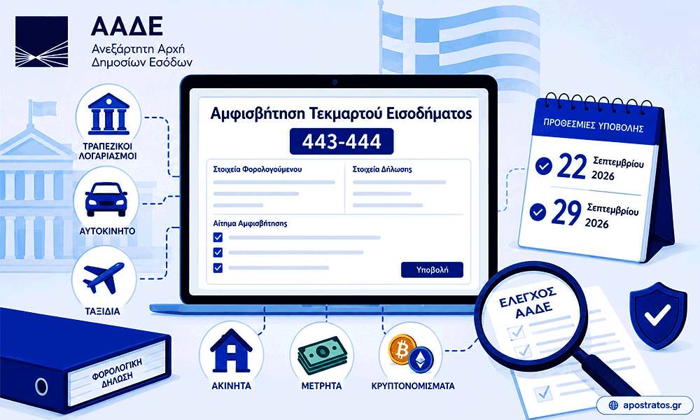 Tekmartó eisódima Pós na amfisvitísete Prothesmíes kai élenchoi AADE